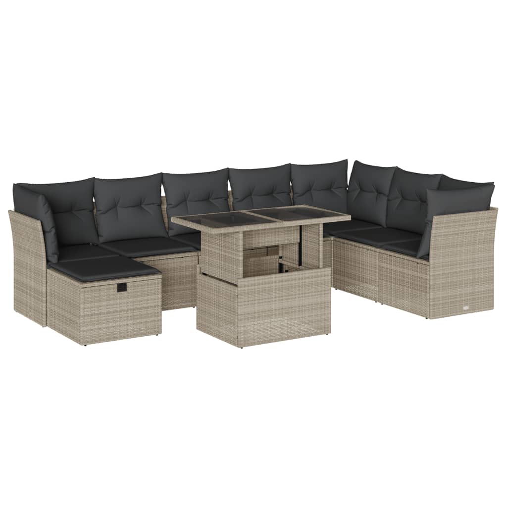 Set Divano da Giardino 9pz con Cuscini Grigio Chiaro Polyrattan 3274712