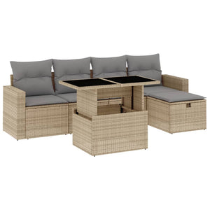 Set Divano da Giardino 6 pz con Cuscini Beige in Polyrattan 3274809