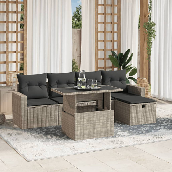 Set Divano da Giardino 6pz con Cuscini Grigio Chiaro Polyrattan 3274812