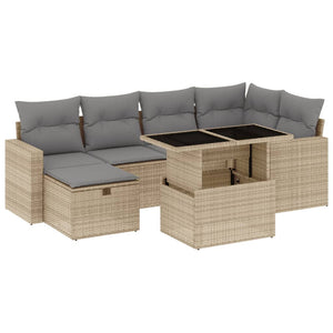 Set Divani da Giardino 7 pz con Cuscini Beige in Polyrattan 3274819