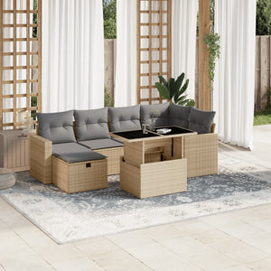 Set Divani da Giardino 7 pz con Cuscini Beige in Polyrattan 3274819