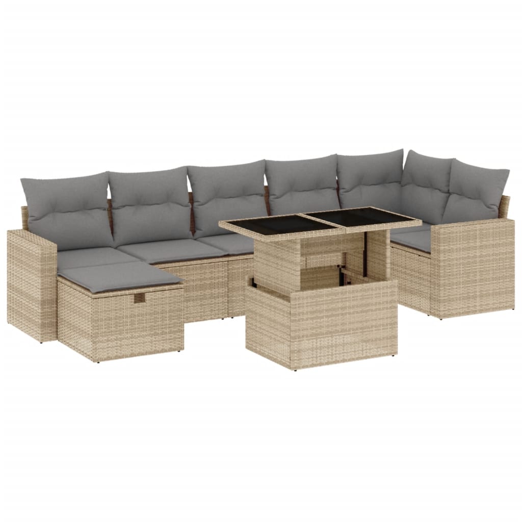 Set Divano da Giardino 8 pz con Cuscini Beige in Polyrattan 3274829