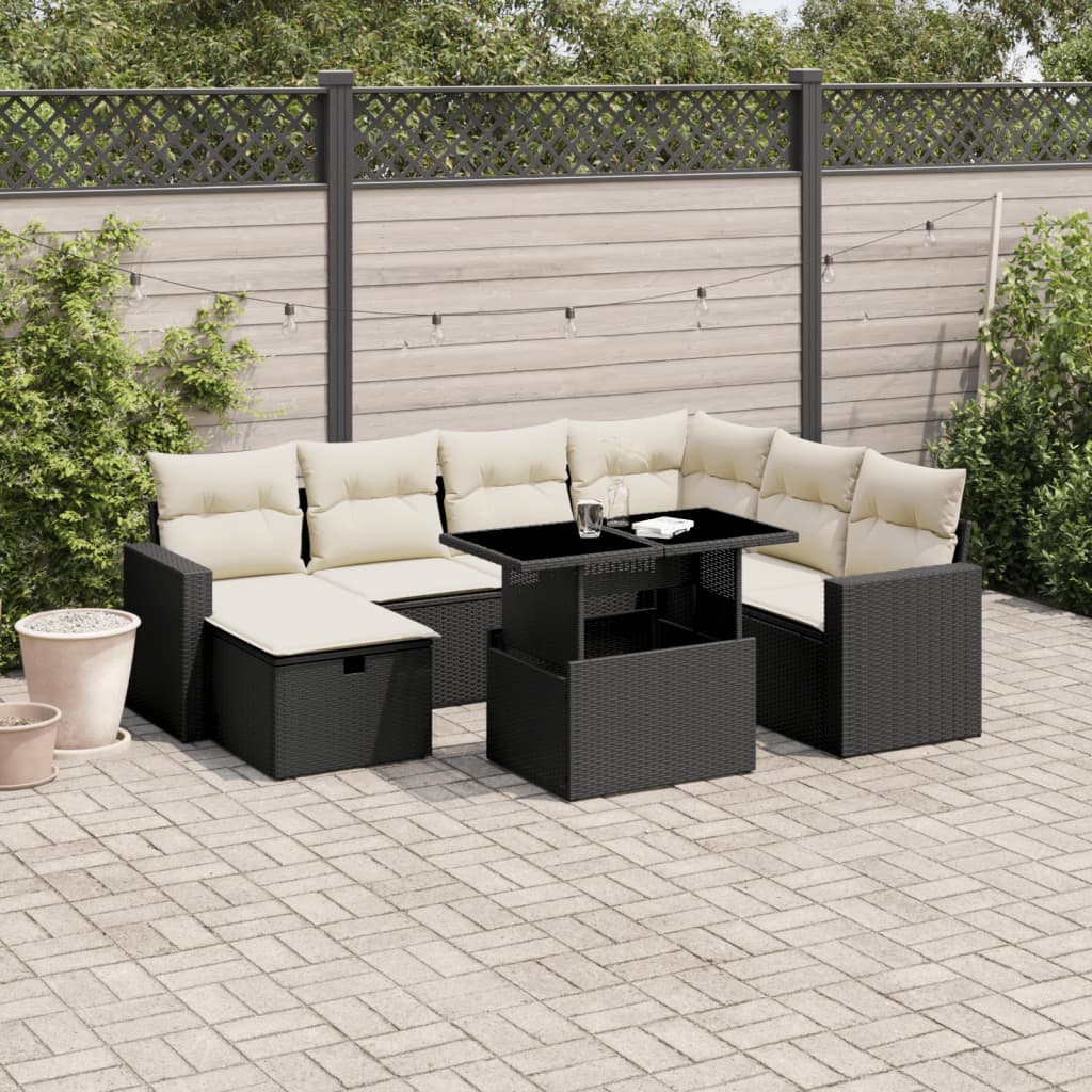 Set Divani da Giardino con Cuscini 8 pz Nero in Polyrattan 3274836