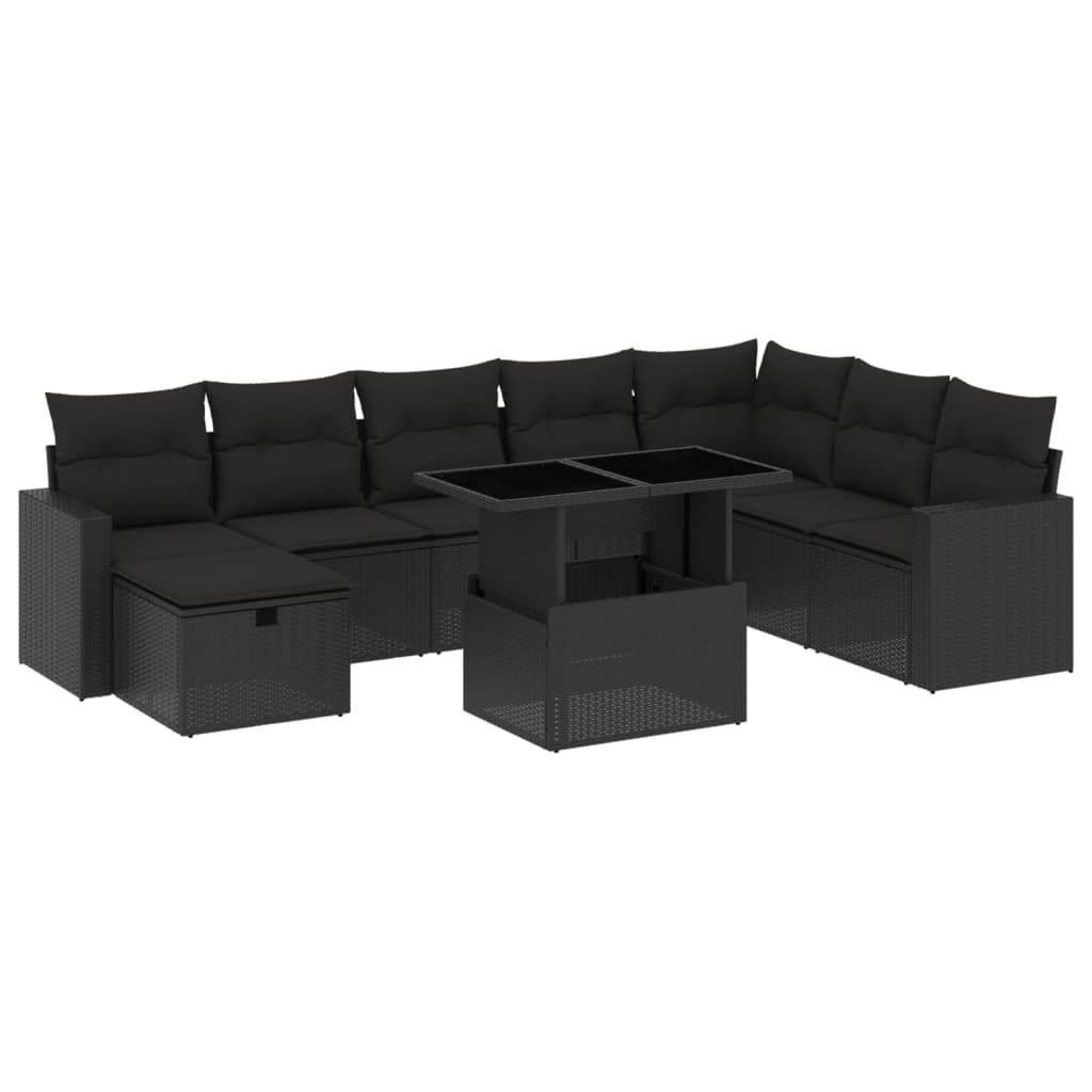 Set Divani da Giardino 9 pz con Cuscini Nero in Polyrattan 3274865