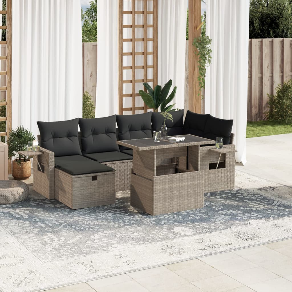 Set Divani da Giardino 7pz con Cuscini Grigio Chiaro Polyrattan 3274982