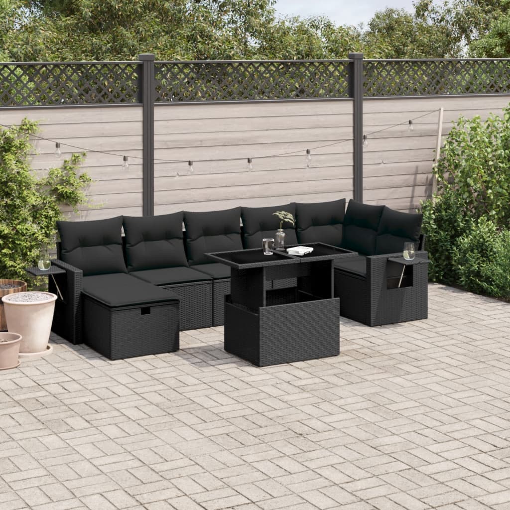 Set Divani da Giardino con Cuscini 8 pz Nero in Polyrattan 3274985