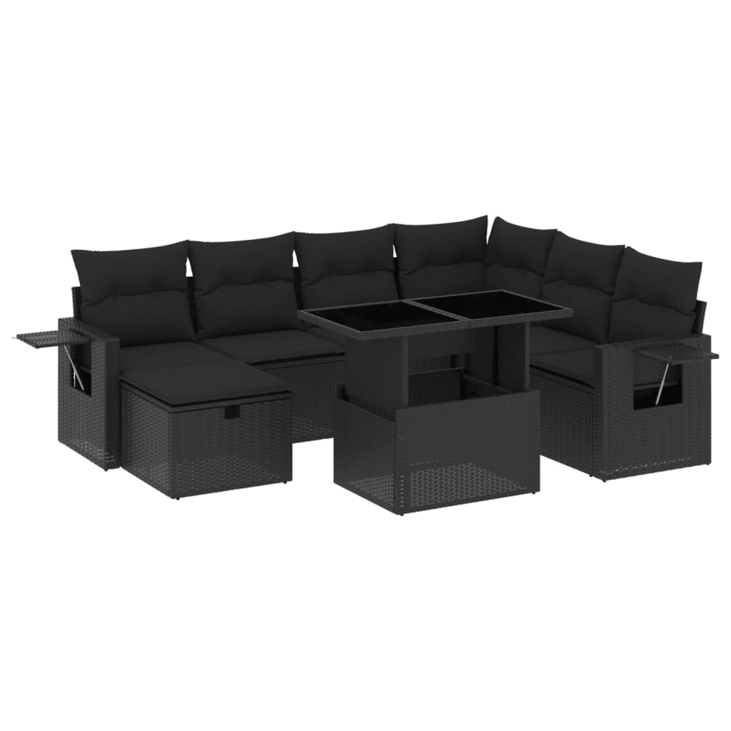 Set Divani da Giardino con Cuscini 8 pz Nero in Polyrattan 3274995