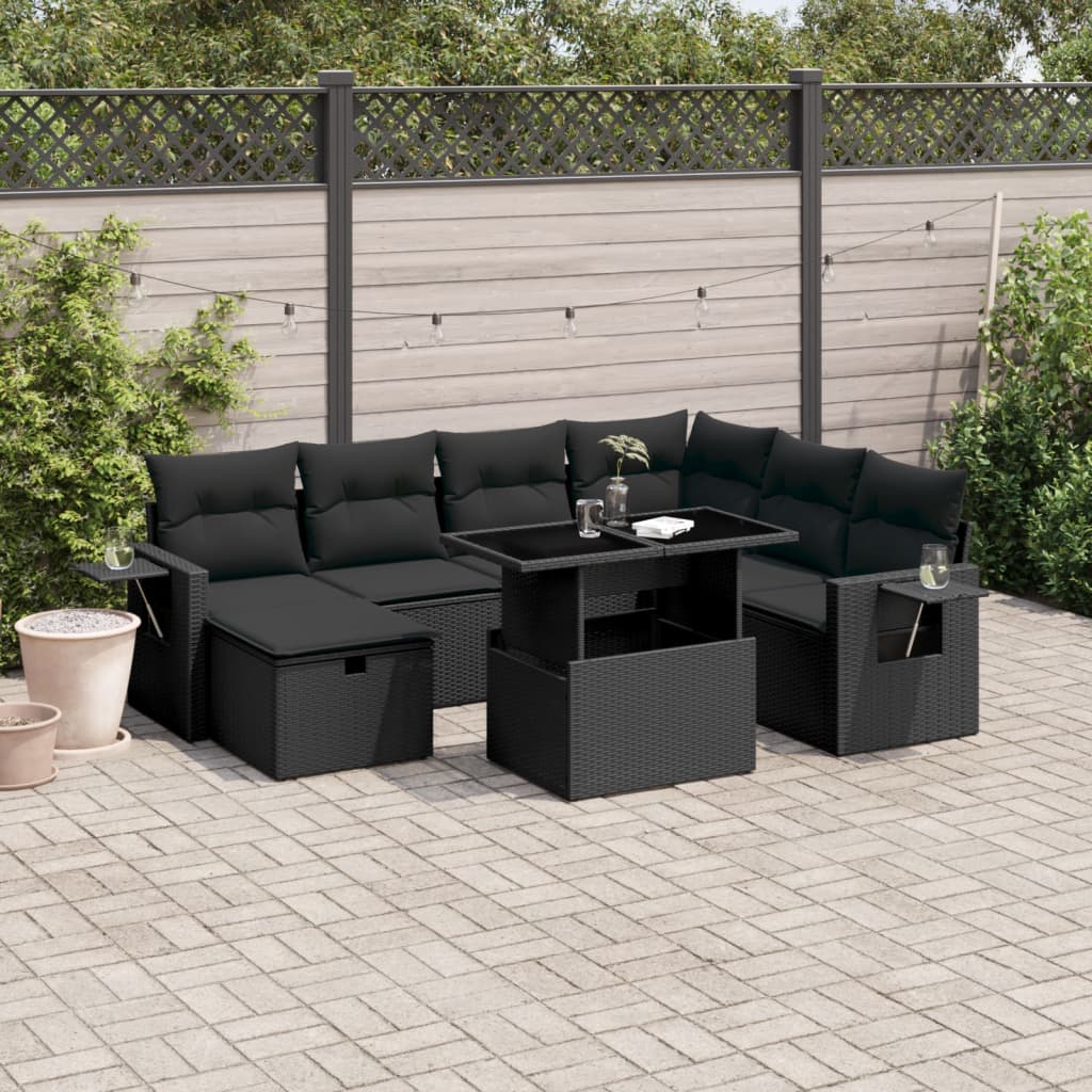 Set Divani da Giardino con Cuscini 8 pz Nero in Polyrattan 3274995