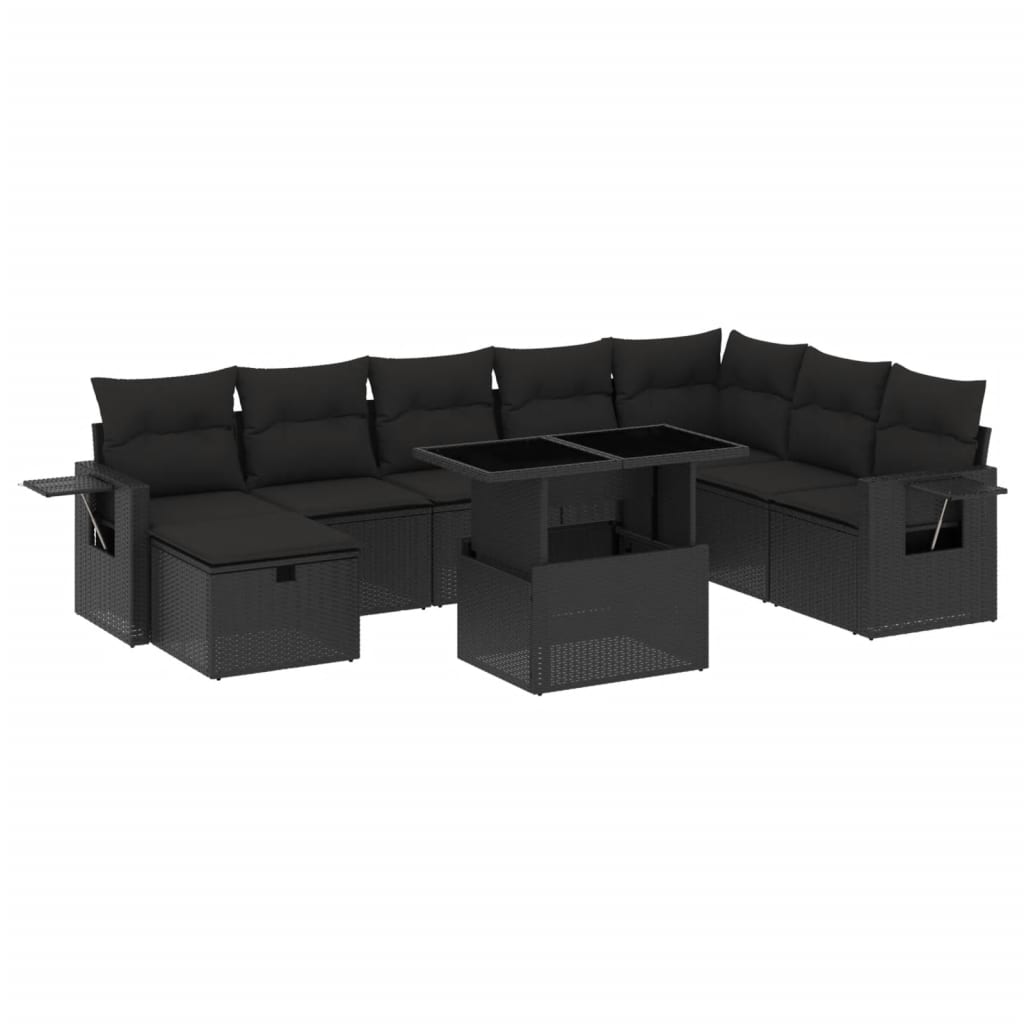 Set Divani da Giardino 9 pz con Cuscini Nero in Polyrattan 3275025