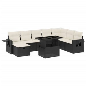 Set Divani da Giardino 9 pz con Cuscini Nero in Polyrattan 3275026