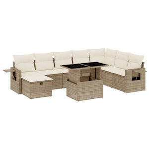 Set Divano da Giardino 9 pz con Cuscini Beige in Polyrattan 3275028