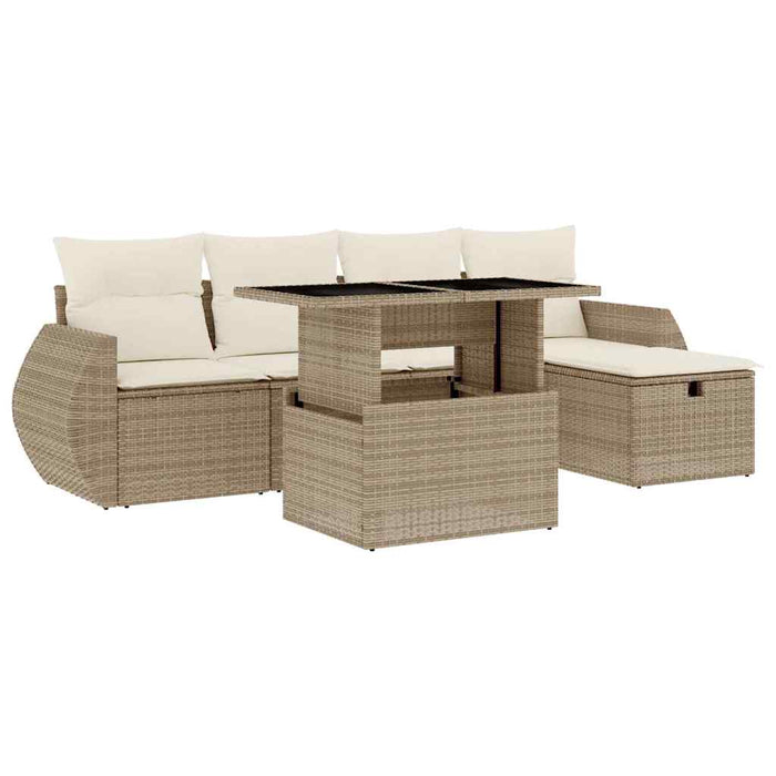 Set Divano da Giardino 6 pz con Cuscini Beige in Polyrattan 3275128