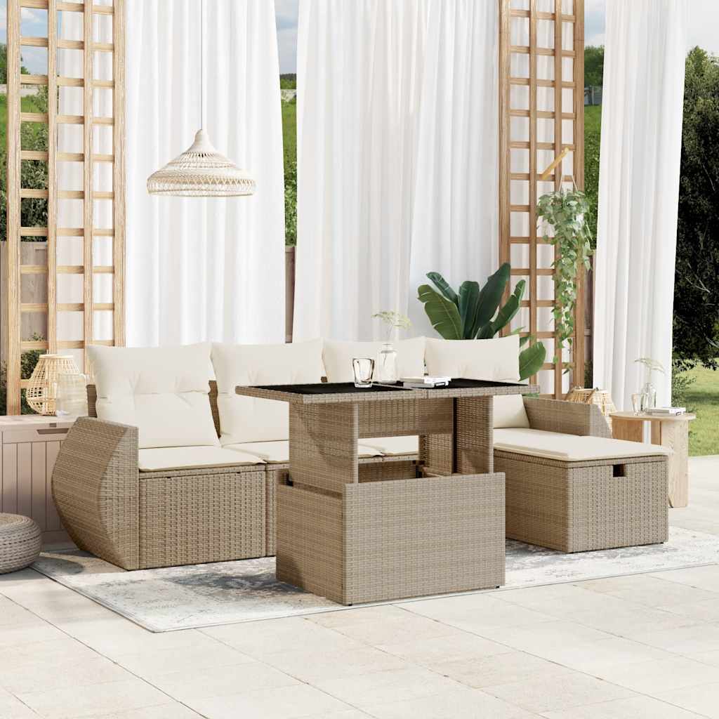 Set Divano da Giardino 6 pz con Cuscini Beige in Polyrattan 3275128