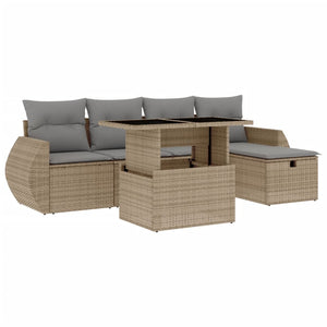 Set Divano da Giardino 6 pz con Cuscini Beige in Polyrattan 3275129