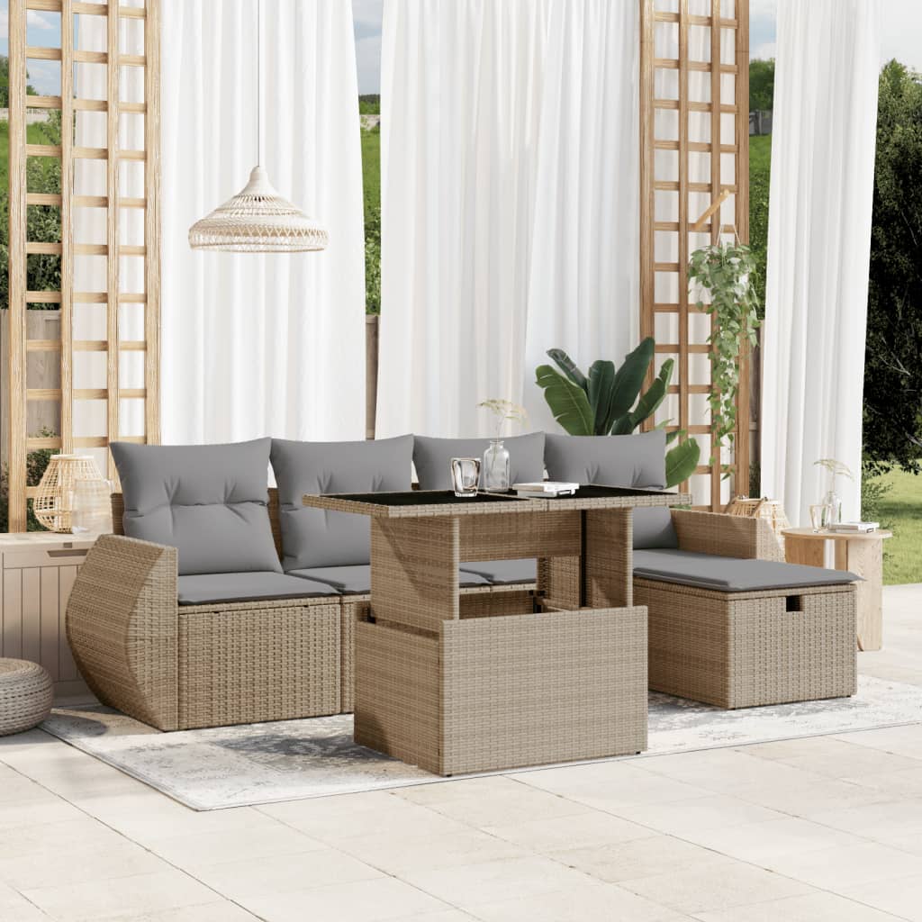 Set Divano da Giardino 6 pz con Cuscini Beige in Polyrattan 3275129