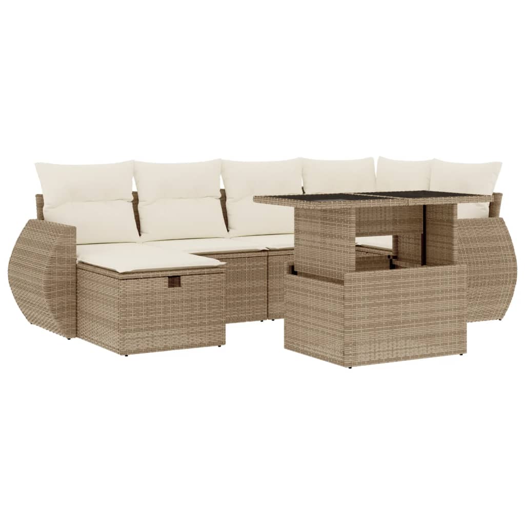 Set Divani da Giardino 7 pz con Cuscini Beige in Polyrattan 3275138