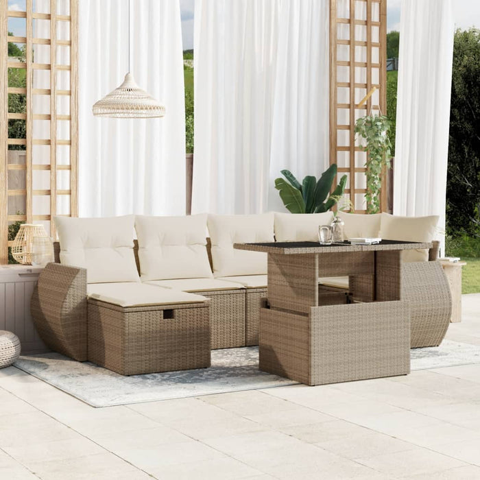 Set Divani da Giardino 7 pz con Cuscini Beige in Polyrattan 3275138