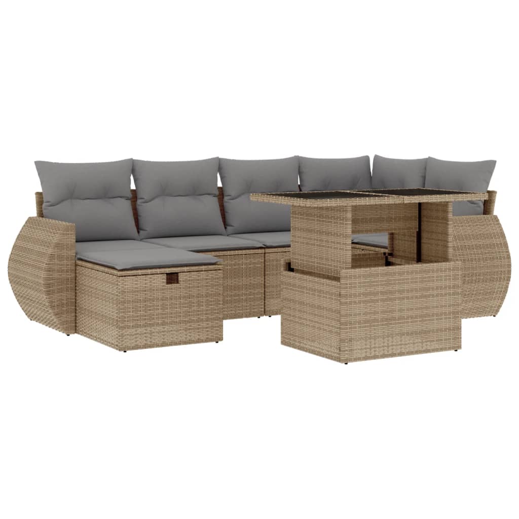 Set Divani da Giardino 7 pz con Cuscini Beige in Polyrattan 3275139