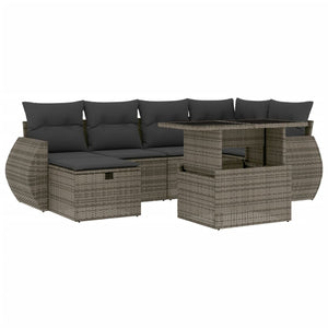 Set Divani da Giardino 7 pz con Cuscini Grigio in Polyrattan 3275140