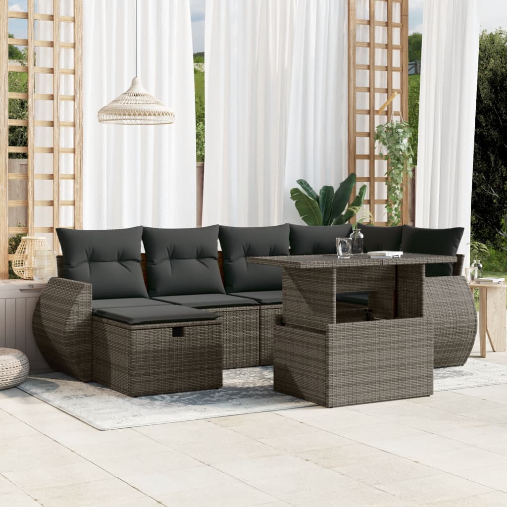 Set Divani da Giardino 7 pz con Cuscini Grigio in Polyrattan 3275140