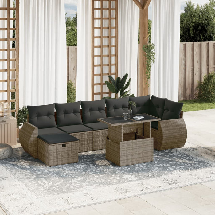 Set Divano da Giardino 8 pz con Cuscini Grigio in Polyrattan 3275150