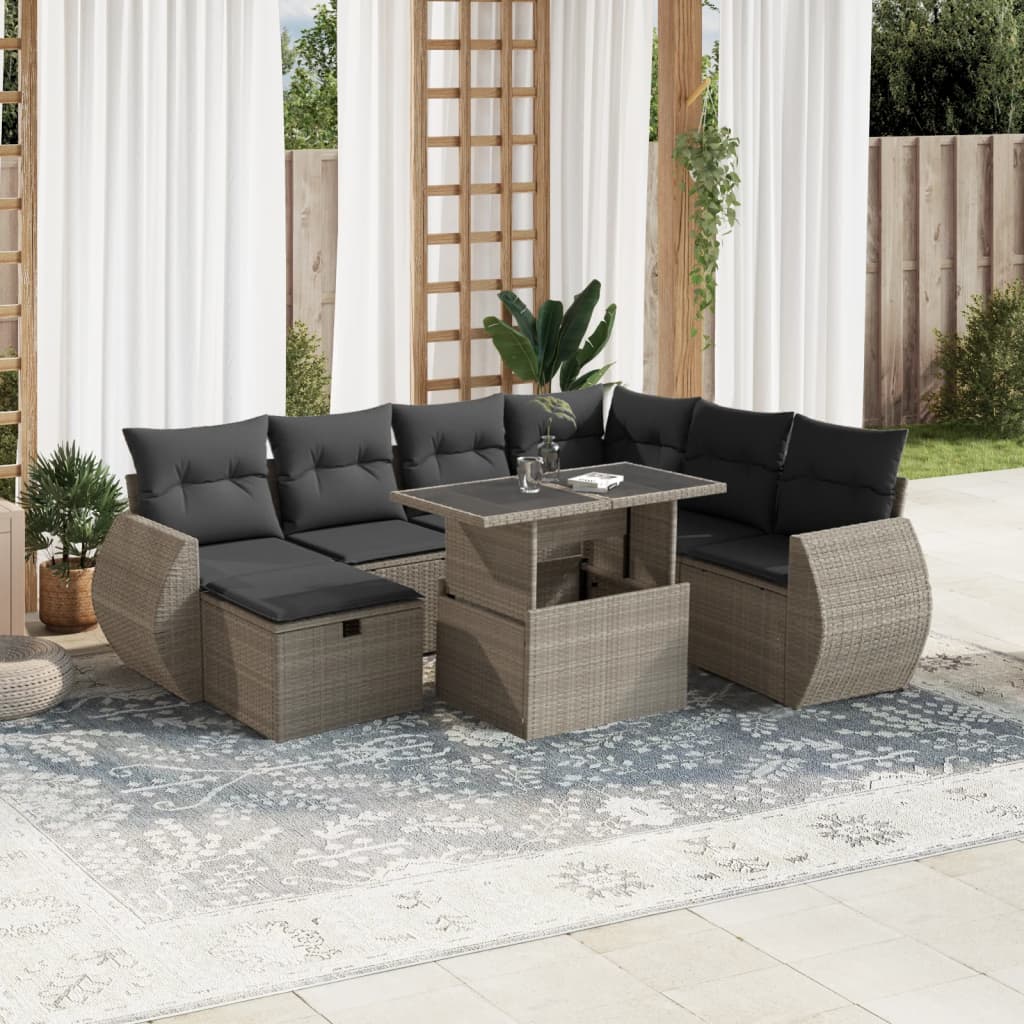 Set Divano da Giardino 8pz con Cuscini Grigio Chiaro Polyrattan 3275162