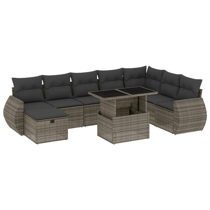 Set Divano da Giardino 9 pz con Cuscini Grigio in Polyrattan 3275190