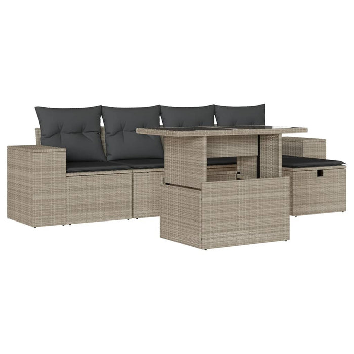 Set Divano da Giardino 6pz con Cuscini Grigio Chiaro Polyrattan 3275292