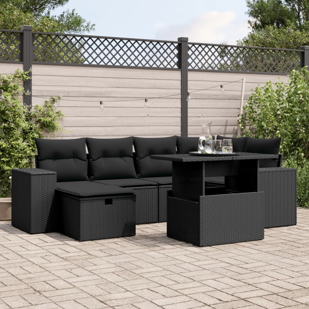 Set Divani da Giardino con Cuscini 7pz Nero Polyrattan 3275295