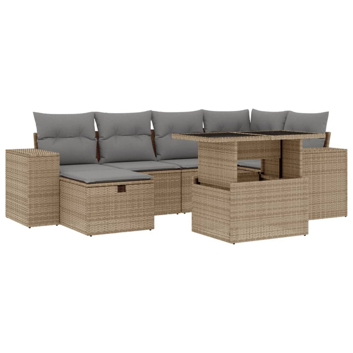 Set Divani da Giardino 7 pz con Cuscini Beige in Polyrattan 3275299