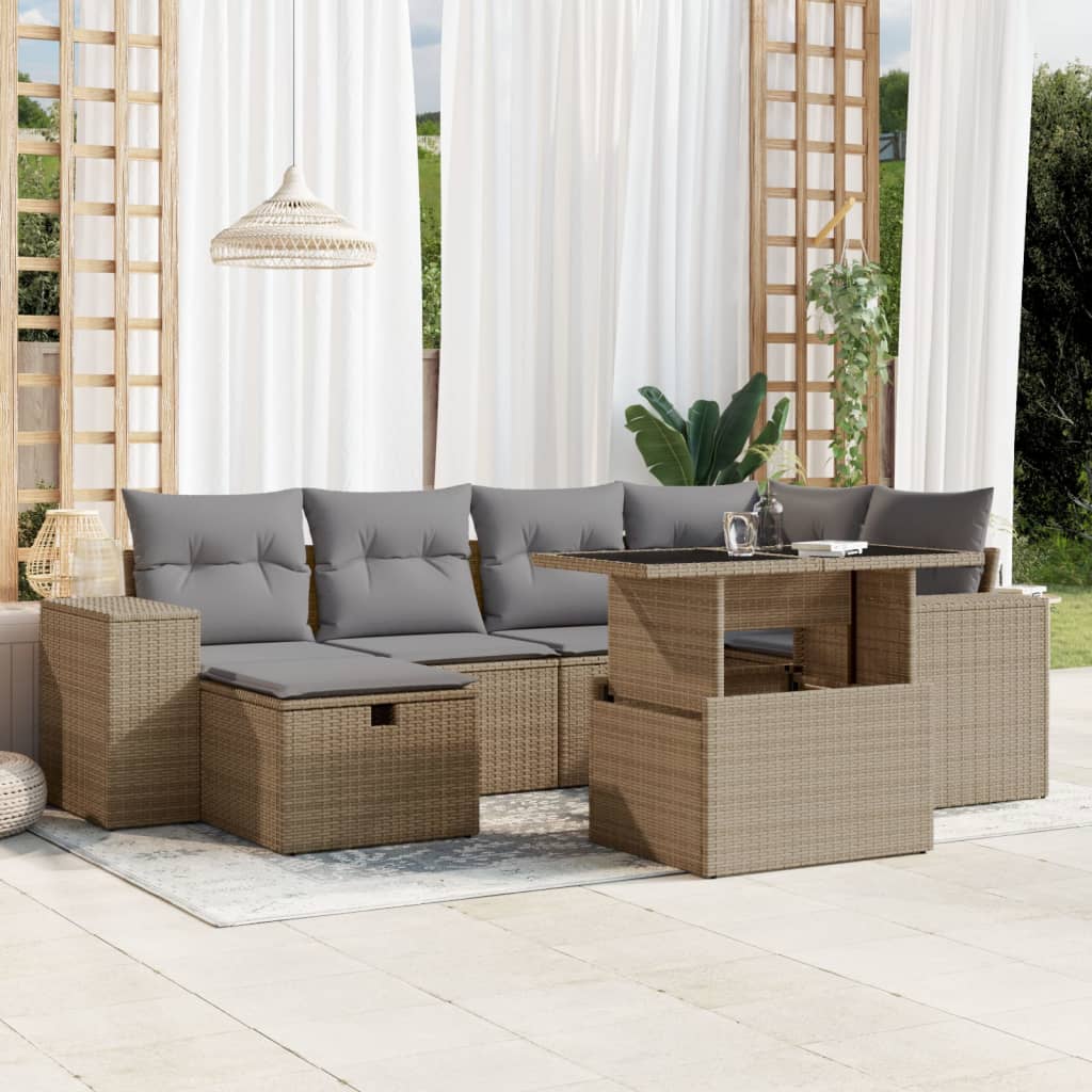 Set Divani da Giardino 7 pz con Cuscini Beige in Polyrattan 3275299