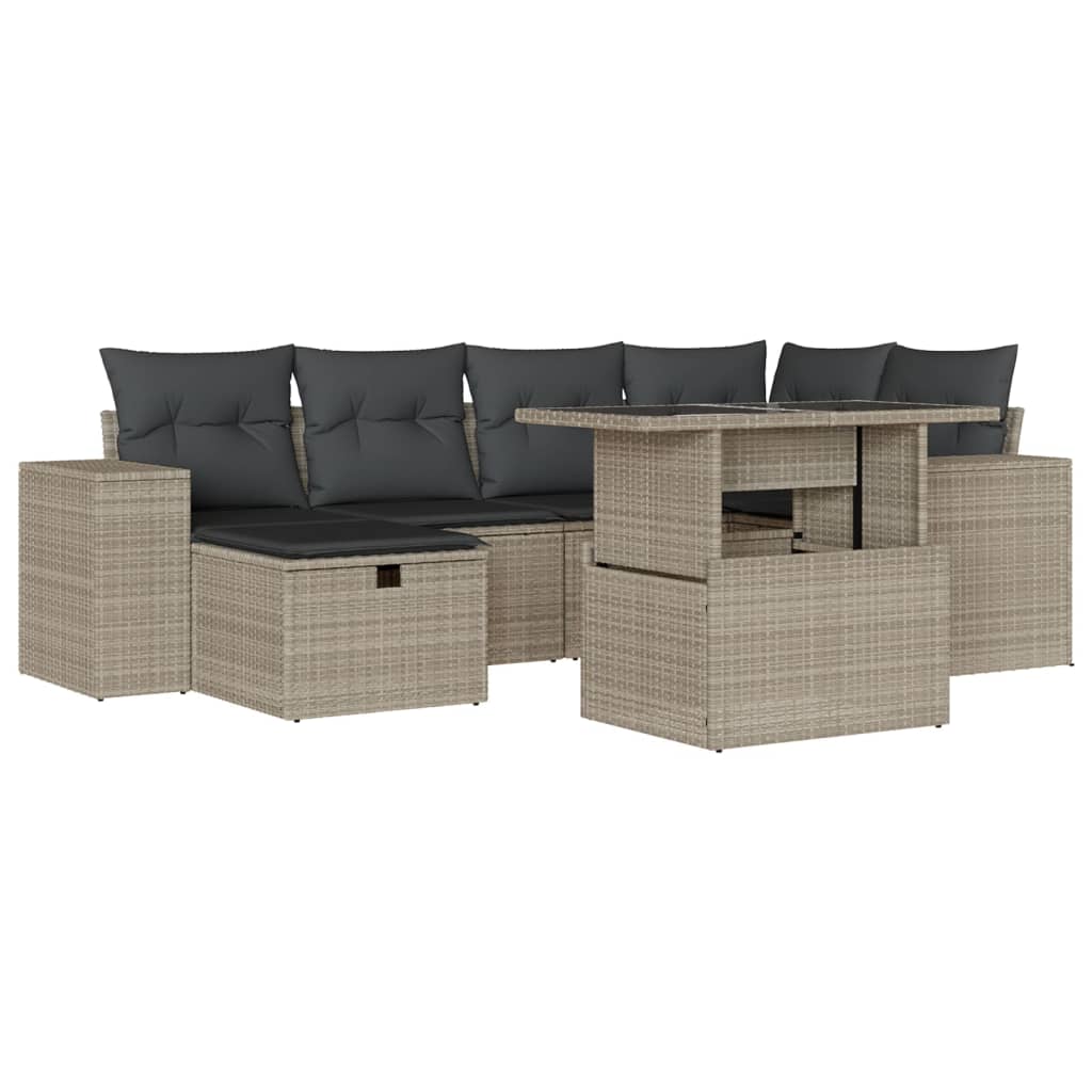 Set Divani da Giardino 7pz con Cuscini Grigio Chiaro Polyrattan 3275302