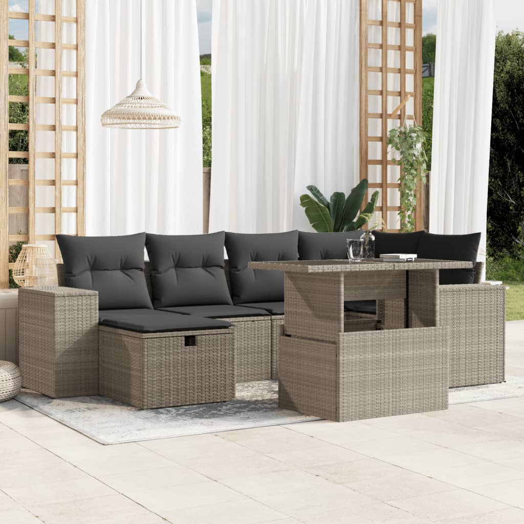 Set Divani da Giardino 7pz con Cuscini Grigio Chiaro Polyrattan 3275302