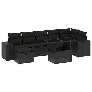 Set Divani da Giardino con Cuscini 8 pz Nero in Polyrattan 3275305