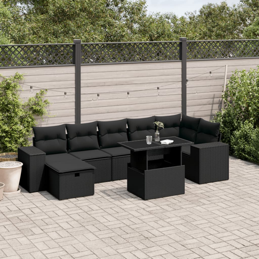 Set Divani da Giardino con Cuscini 8 pz Nero in Polyrattan 3275305