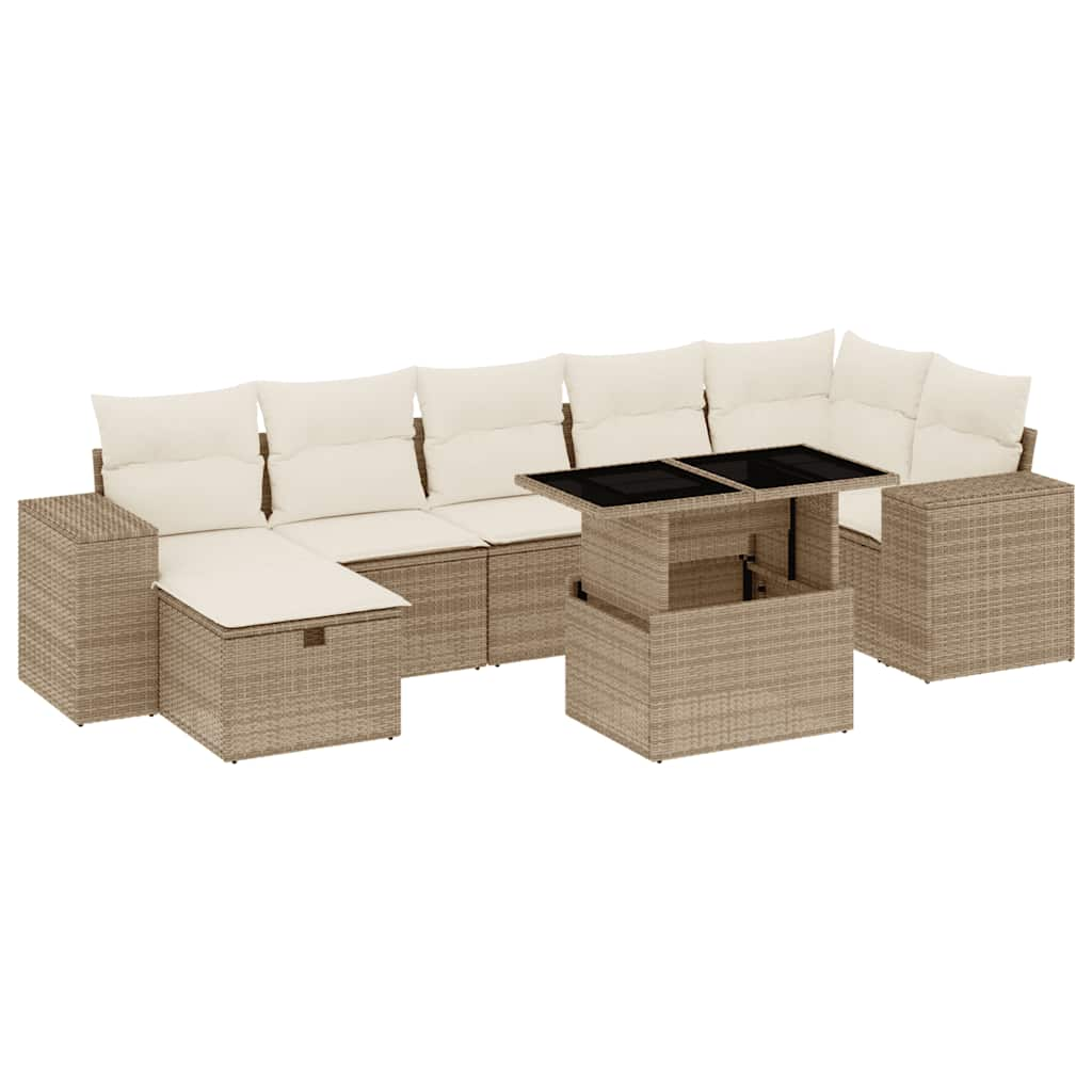 Set Divano da Giardino 8 pz con Cuscini Beige in Polyrattan 3275308