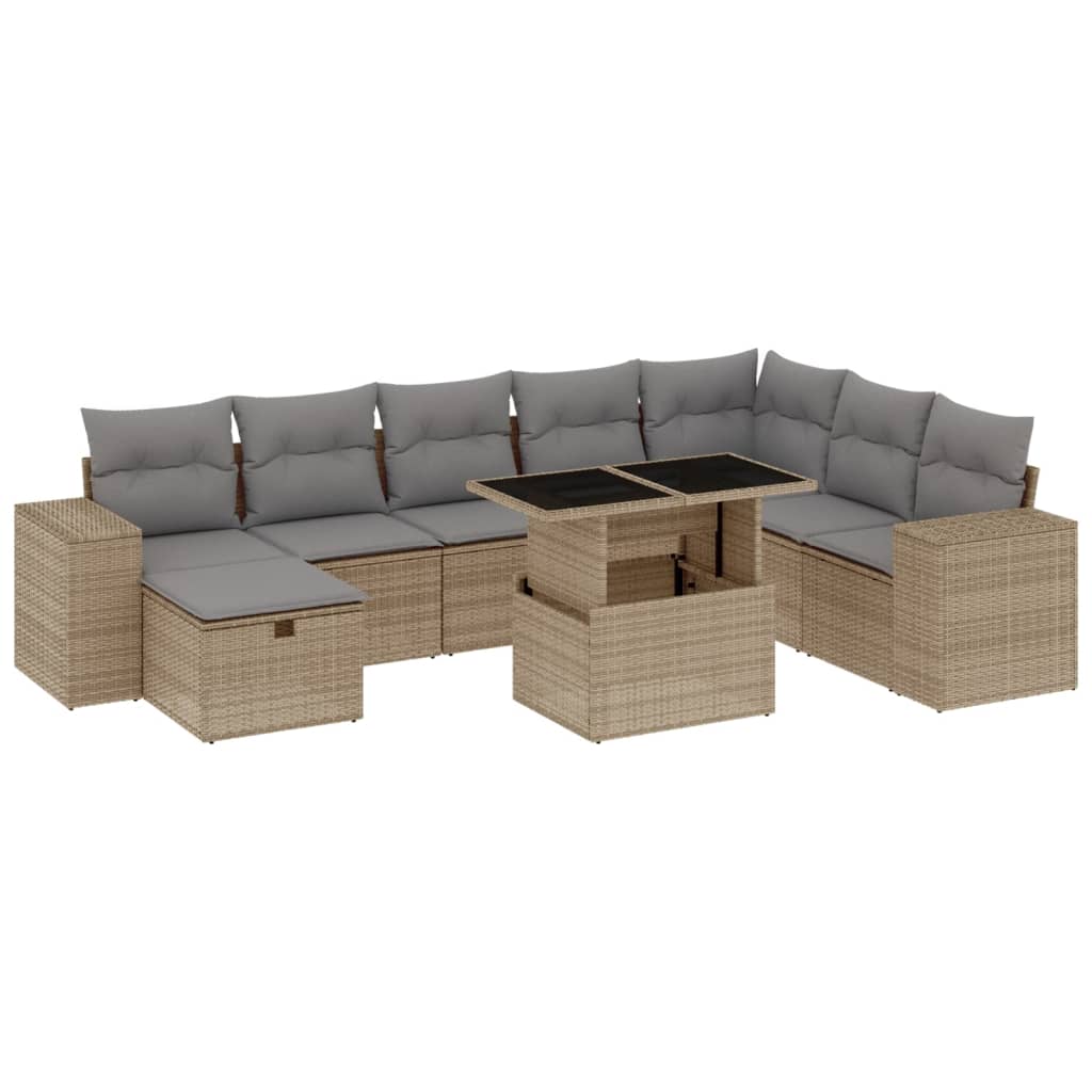 Set Divano da Giardino 9 pz con Cuscini Beige in Polyrattan 3275349