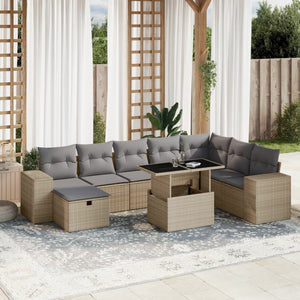 Set Divano da Giardino 9 pz con Cuscini Beige in Polyrattan 3275349