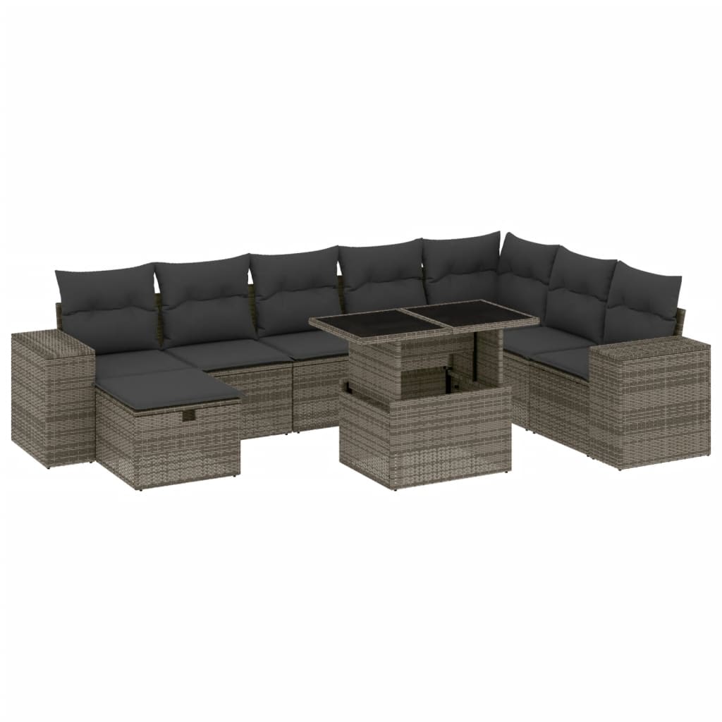 Set Divano da Giardino 9 pz con Cuscini Grigio in Polyrattan 3275350