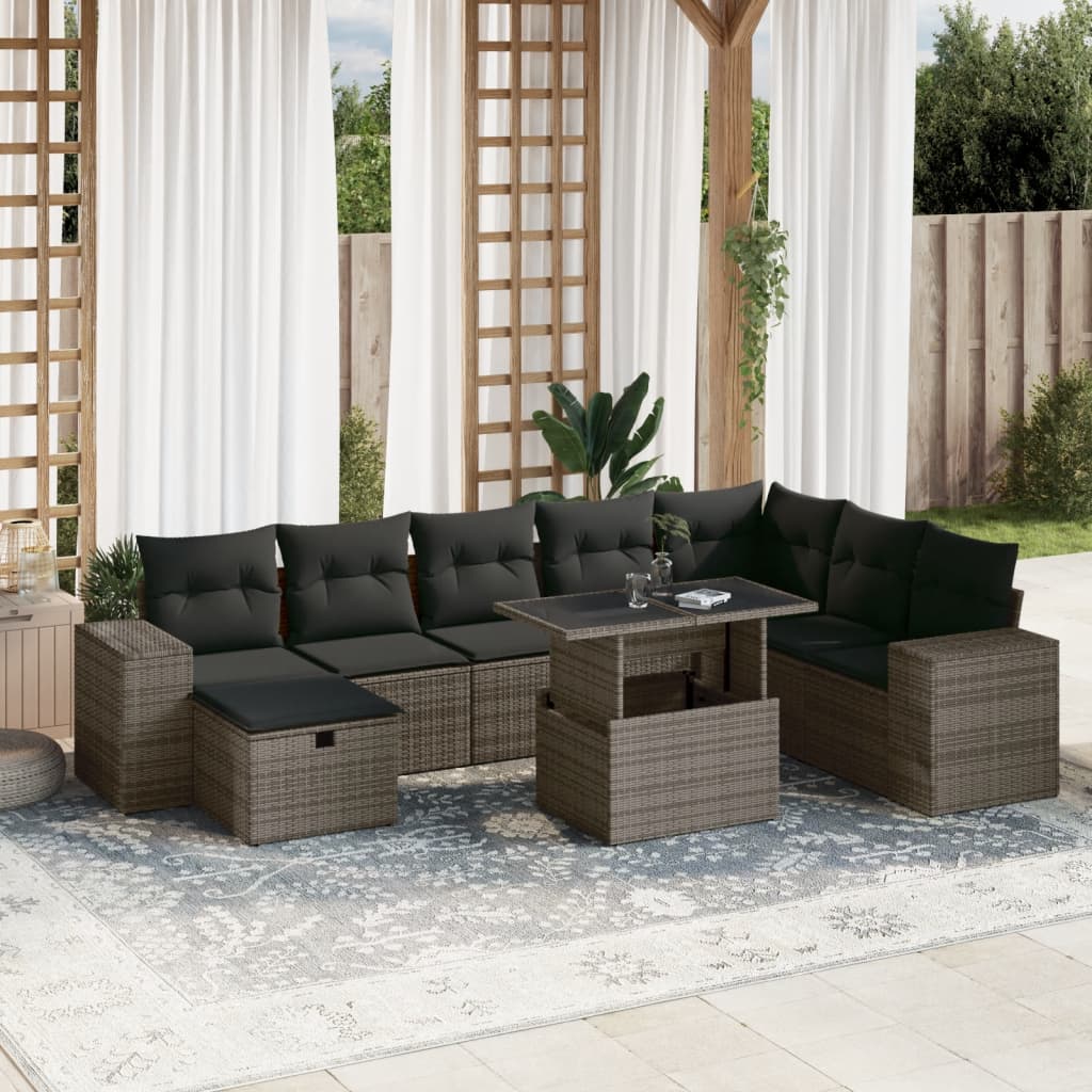 Set Divano da Giardino 9 pz con Cuscini Grigio in Polyrattan 3275350