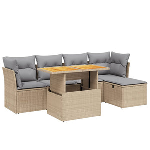 Set Divano da Giardino 6 pz con Cuscini Beige in Polyrattan 3275467