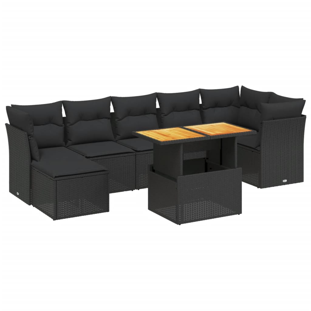 Set Divani da Giardino con Cuscini 8 pz Nero in Polyrattan 3275484