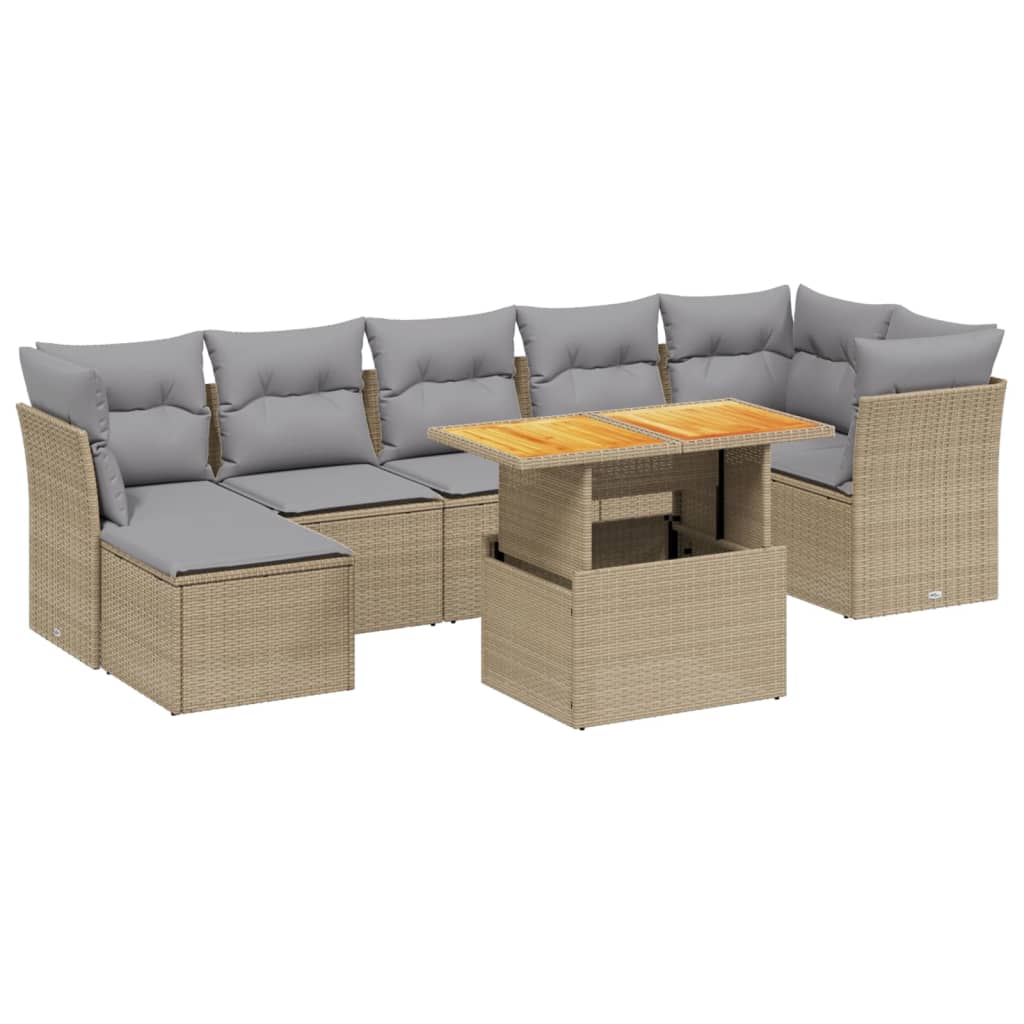 Set Divano da Giardino 8 pz con Cuscini Beige in Polyrattan 3275488