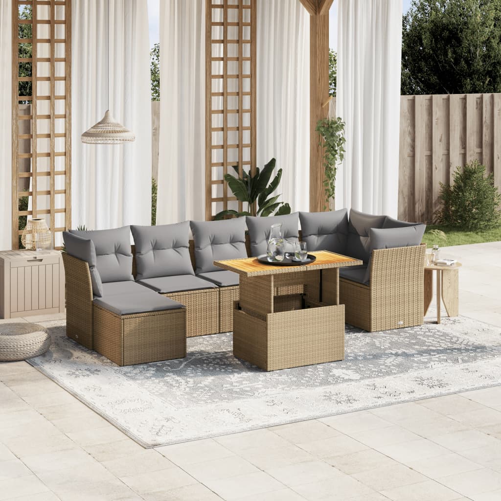 Set Divano da Giardino 8 pz con Cuscini Beige in Polyrattan 3275488