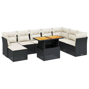 Set Divani da Giardino 9 pz con Cuscini Nero in Polyrattan 3275513