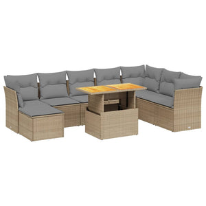 Set Divano da Giardino 9 pz con Cuscini Beige in Polyrattan 3275516