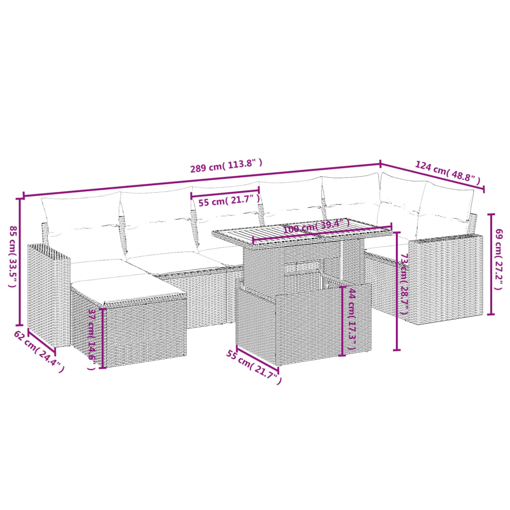 Set Divani da Giardino con Cuscini 8 pz Nero in Polyrattan 3275596