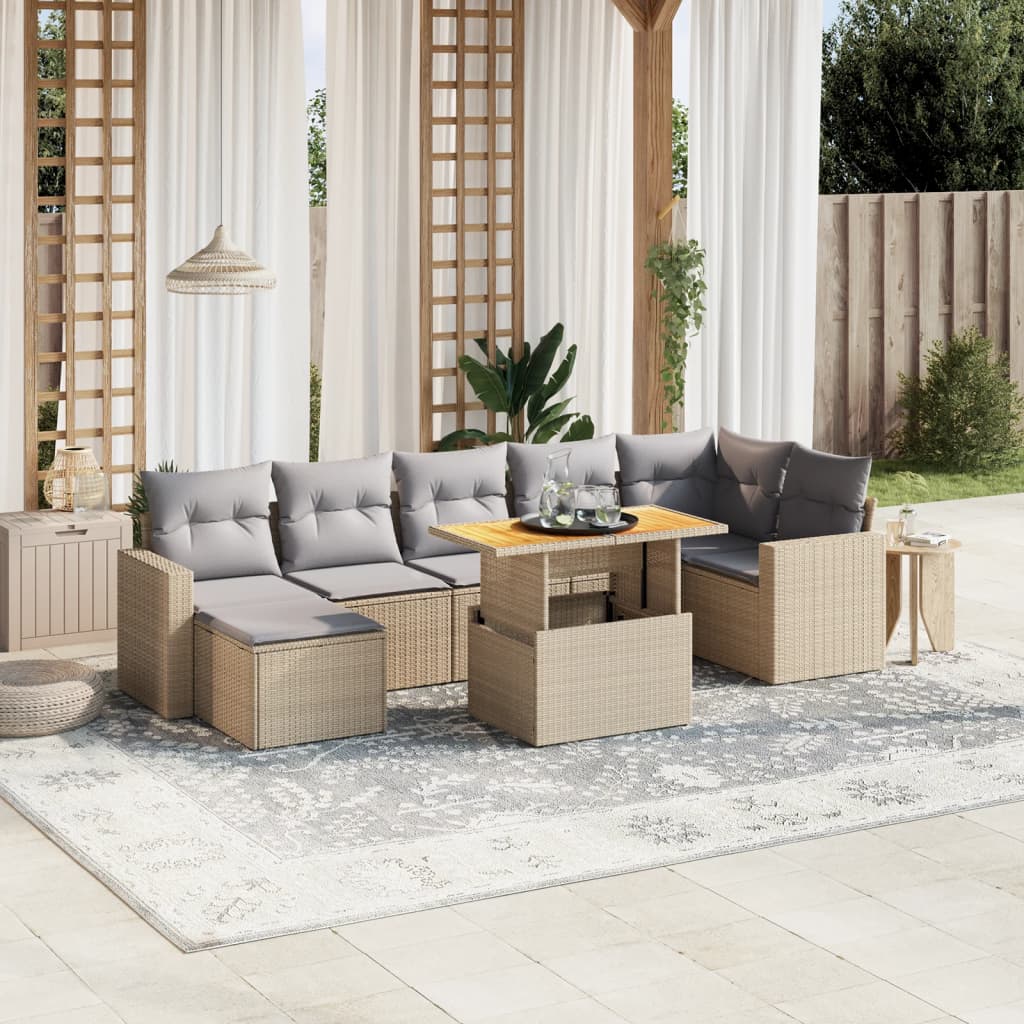 Set Divano da Giardino 8 pz con Cuscini Beige in Polyrattan 3275600