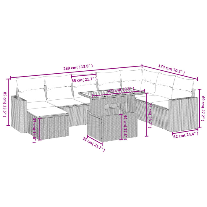 Set Divani da Giardino 9 pz con Cuscini Nero in Polyrattancod mxl 88877