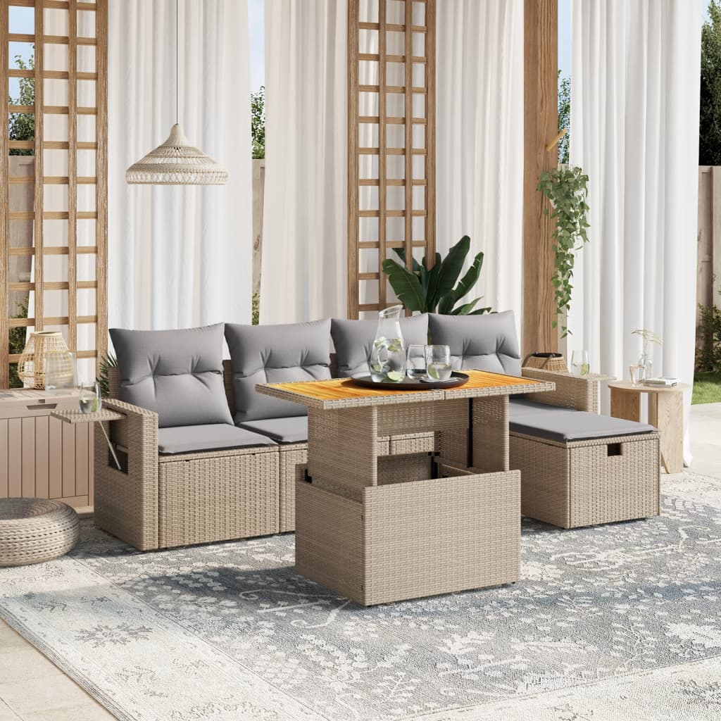 Set Divano da Giardino 6 pz con Cuscini Beige in Polyrattan 3275698